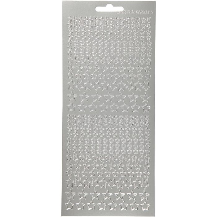 Stickers, sterren, vel 10x23 cm, zilver, 1 vel