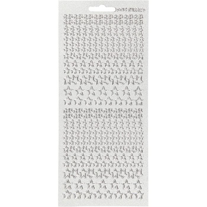 Stickers, sterren, vel 10x23 cm, zilver, 1 vel