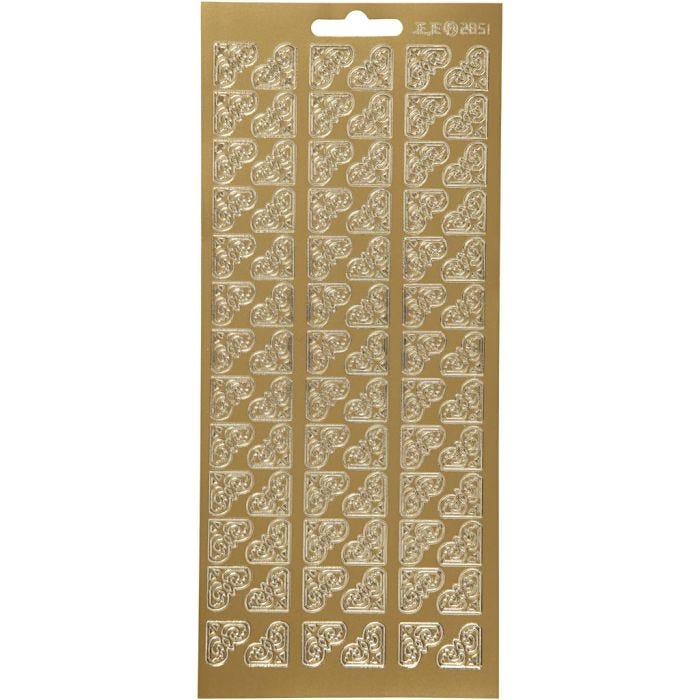 Stickers, hoeken, vel 10x23 cm, goud, 1 vel