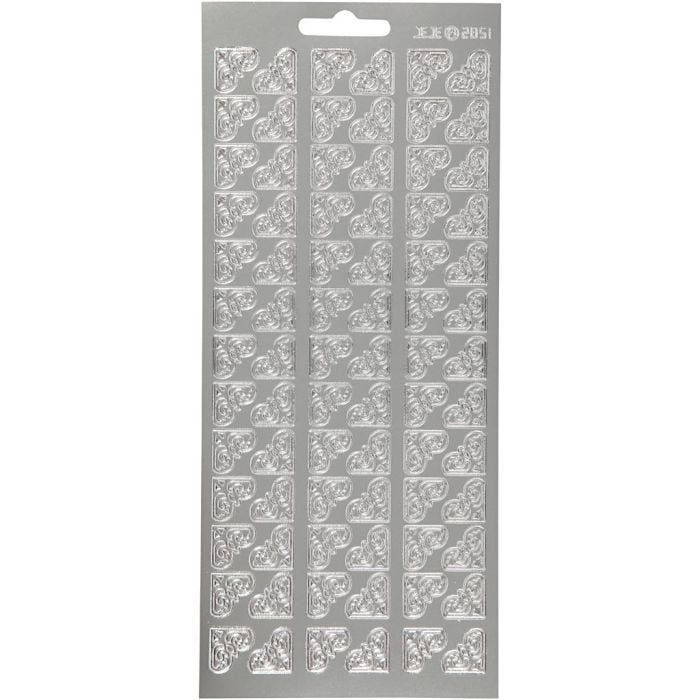 Stickers, hoeken, vel 10x23 cm, zilver, 1 vel
