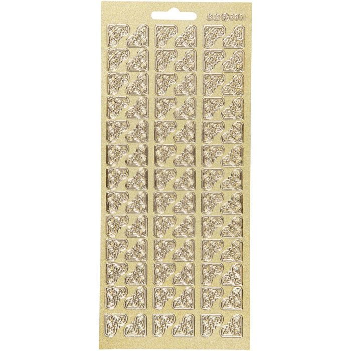 Stickers, hoeken, vel 10x23 cm, goud, 1 vel
