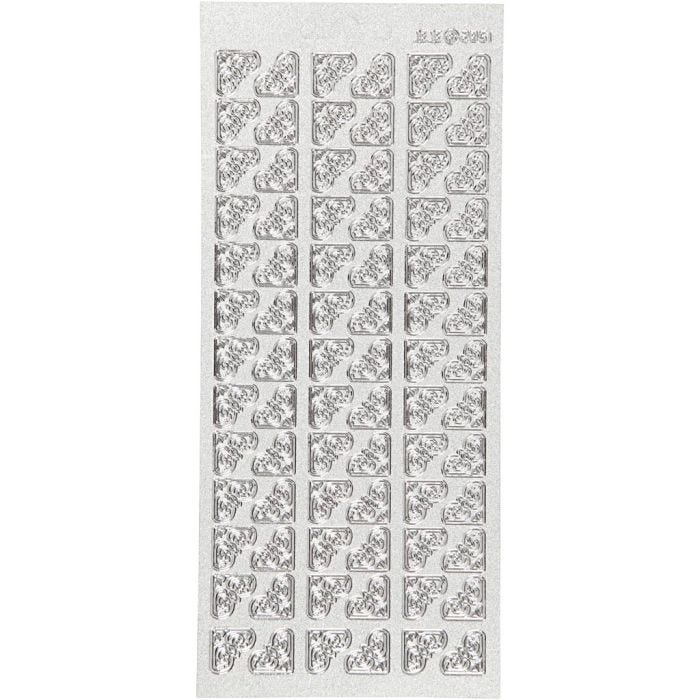Stickers, hoeken, vel 10x23 cm, zilver, 1 vel