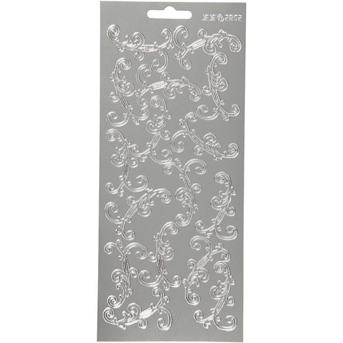 Stickers, swirl, vel 10x23 cm, zilver, 1 vel