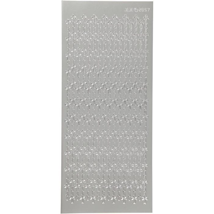 Stickers, kruis, vel 10x23 cm, zilver, 1 vel