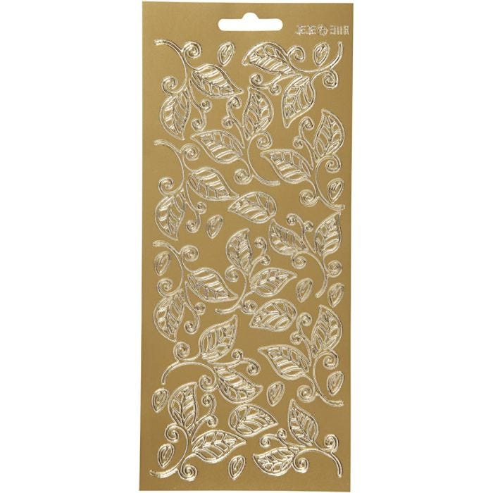 Stickers, bladeren, vel 10x23 cm, goud, 1 vel
