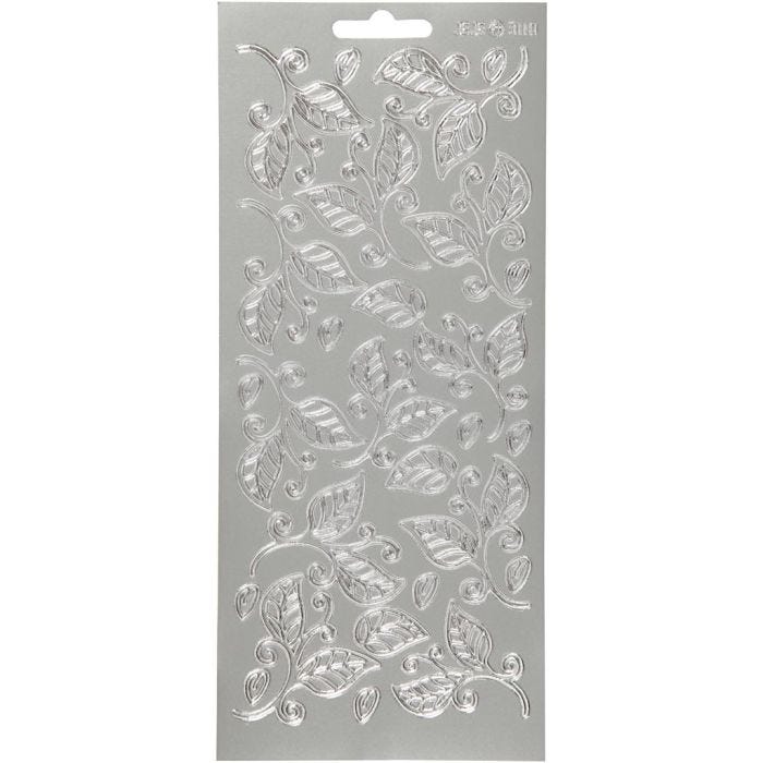 Stickers, bladeren, vel 10x23 cm, zilver, 1 vel