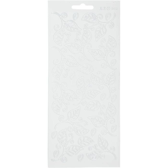 Stickers, bladeren, vel 10x23 cm, wit, 1 vel