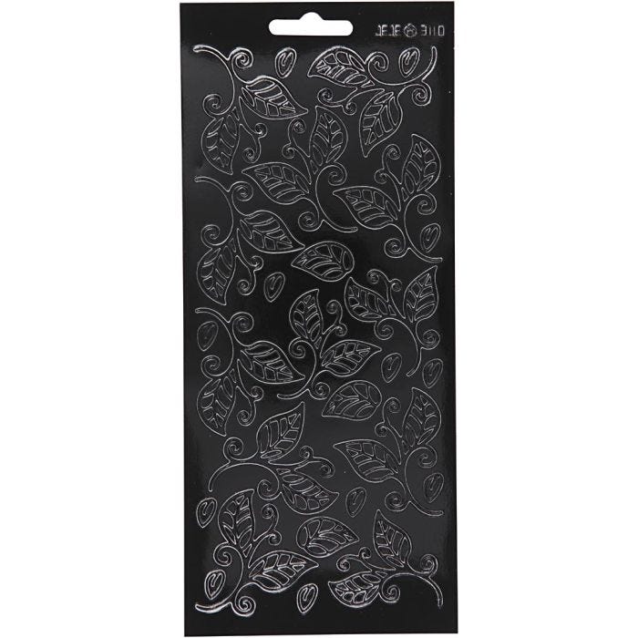 Stickers, bladeren, vel 10x23 cm, zwart, 1 vel