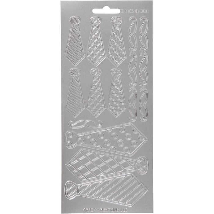 Stickers, stropdassen, vel 10x23 cm, zilver, 1 vel