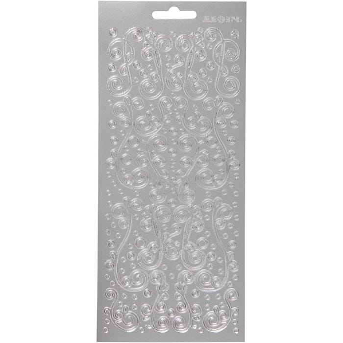 Stickers, swirl, vel 10x23 cm, zilver, 1 vel
