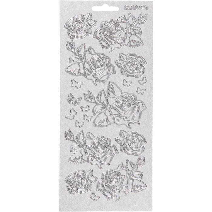 Stickers, rozen, vel 10x23 cm, zilver, 1 vel