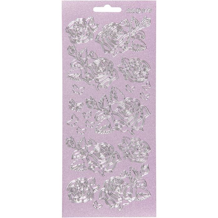 Stickers, rozen, vel 10x23 cm, zilver, 1 vel