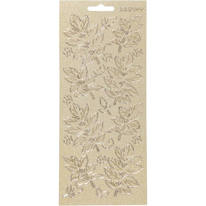 Stickers, bladeren, vel 10x23 cm, goud, 1 vel