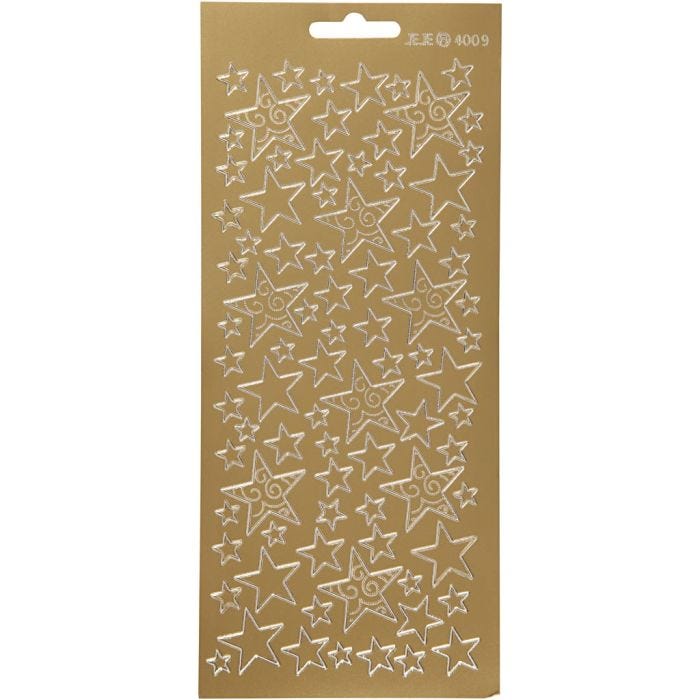 Stickers, sterren, vel 10x23 cm, goud, 1 vel