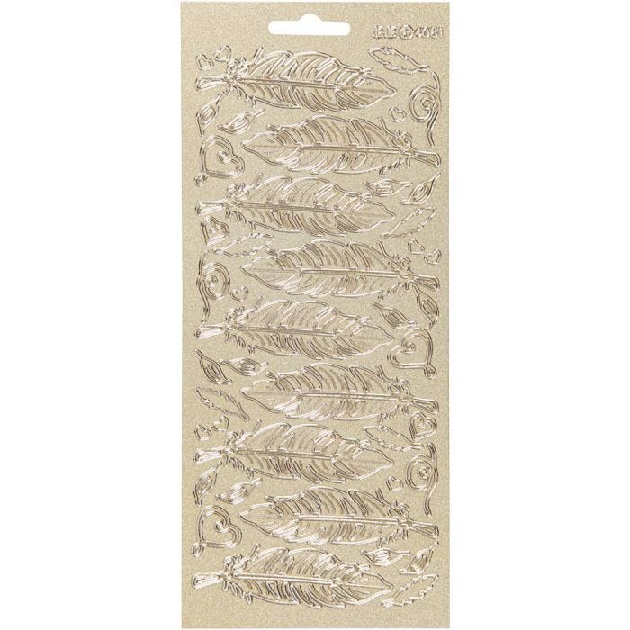 Stickers, veren, vel 10x23 cm, goud, 1 vel