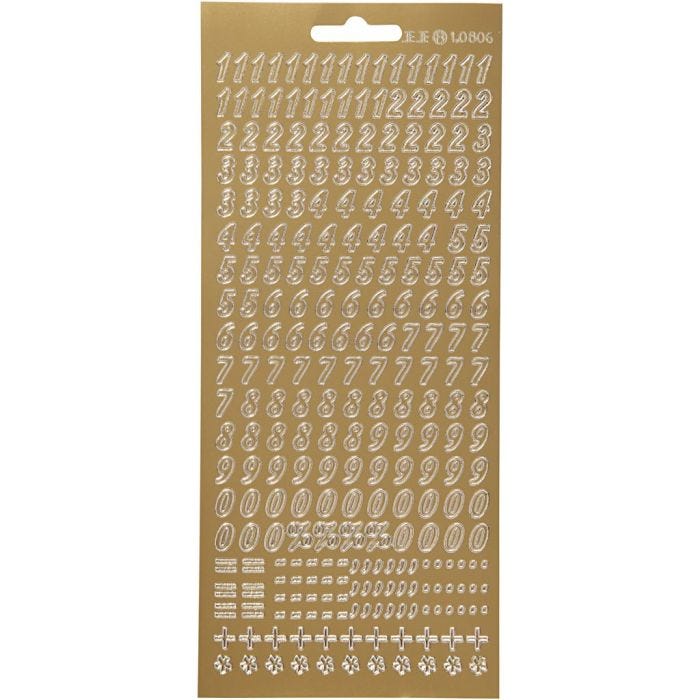 Stickers, cijfers, vel 10x23 cm, goud, 1 vel