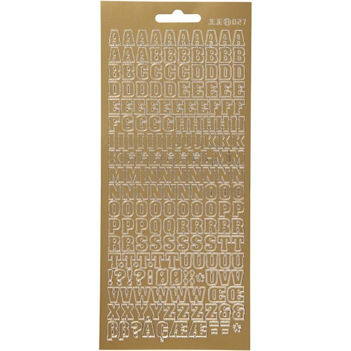 Stickers, alfabet, 10x23 cm, goud, 1 vel