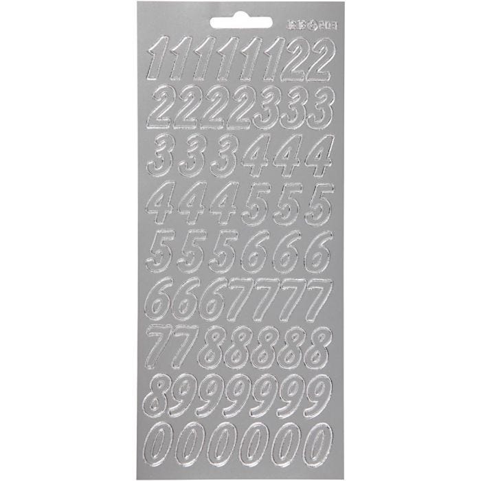 Stickers, cijfers, vel 10x23 cm, zilver, 1 vel