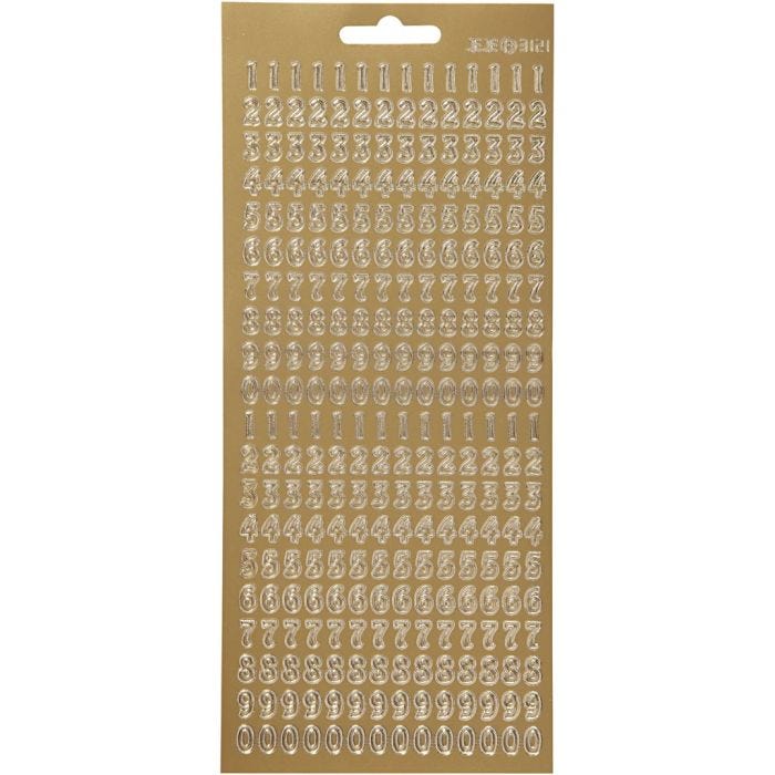 Stickers, cijfers, vel 10x23 cm, goud, 1 vel