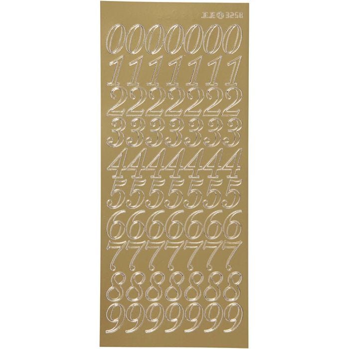Stickers, cijfers, vel 10x23 cm, goud, 1 vel