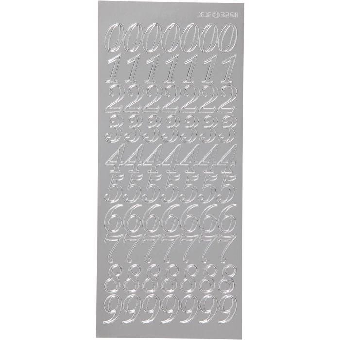 Stickers, cijfers, vel 10x23 cm, zilver, 1 vel
