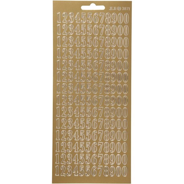 Stickers, cijfers, vel 10x23 cm, goud, 1 vel