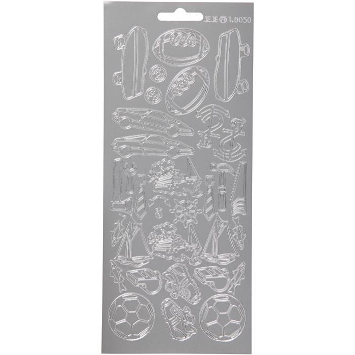 Stickers, sport, vel 10x23 cm, zilver, 1 vel