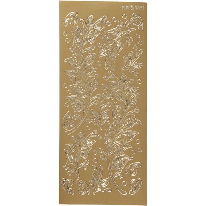 Stickers, bladeren, vel 10x23 cm, goud, 1 vel