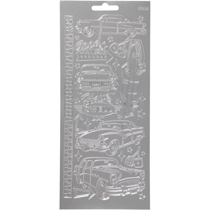 Stickers, auto's, vel 10x23 cm, zilver, 1 vel