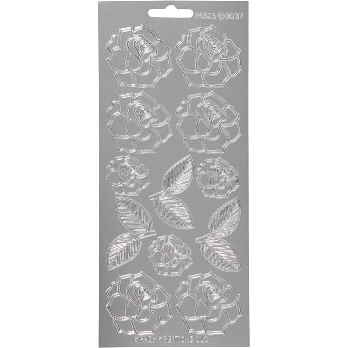 Stickers, rozen, vel 10x23 cm, zilver, 1 vel