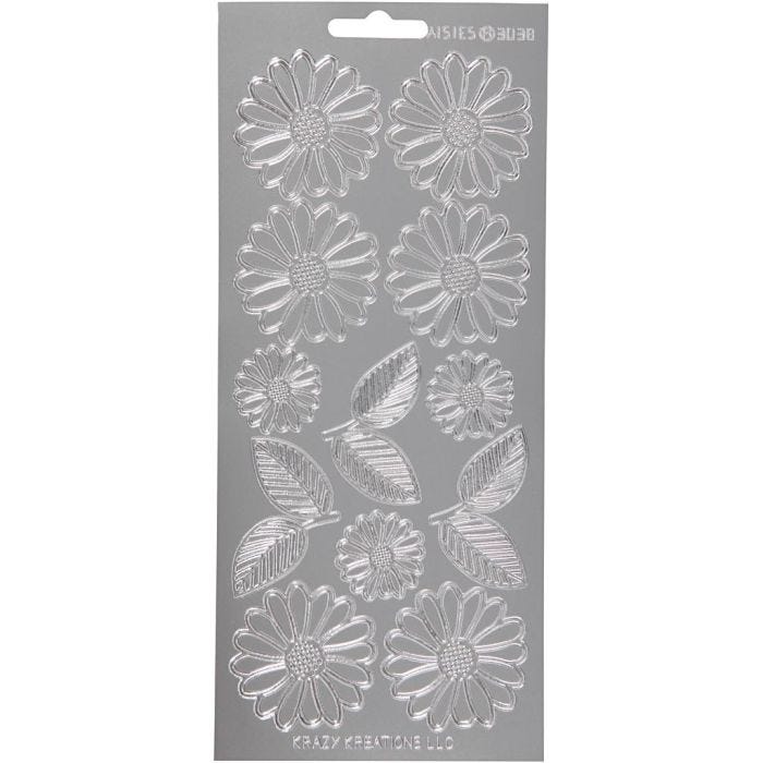 Stickers, margrieten, vel 10x23 cm, zilver, 1 vel
