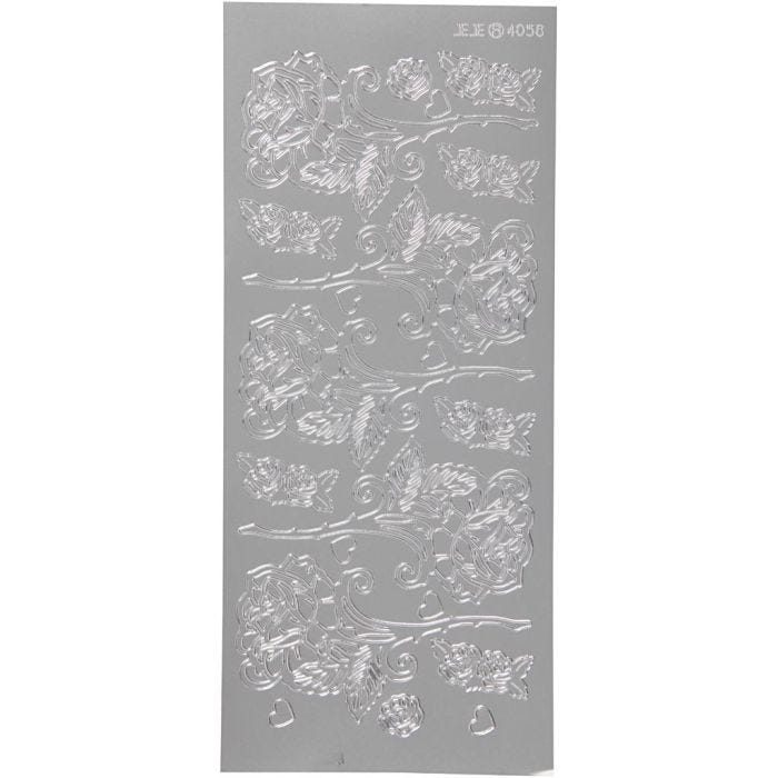 Stickers, rozen, vel 10x23 cm, zilver, 1 vel