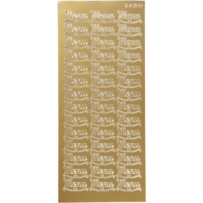 Stickers, menu, vel 10x23 cm, goud, 1 vel