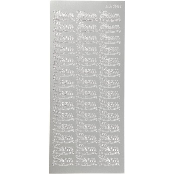 Stickers, menu, vel 10x23 cm, zilver, 1 vel