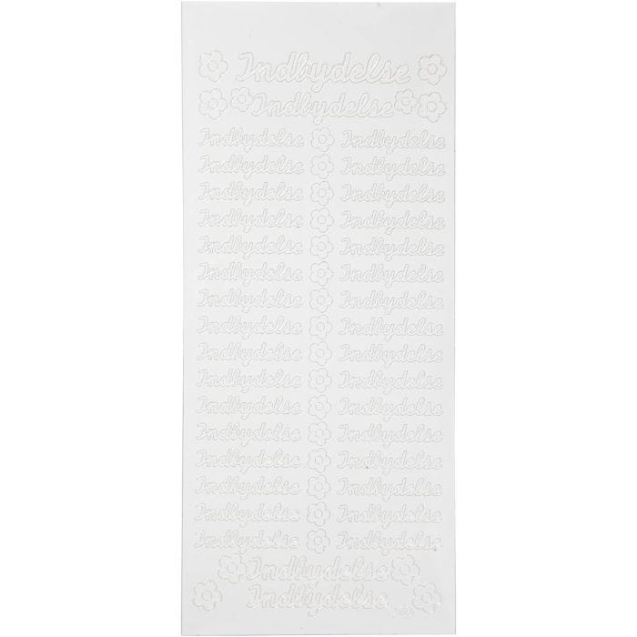 Stickers, indbydelse, vel 10x23 cm, wit, 1 vel