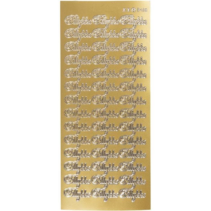 Stickers, tillykke, vel 10x23 cm, goud, 1 vel