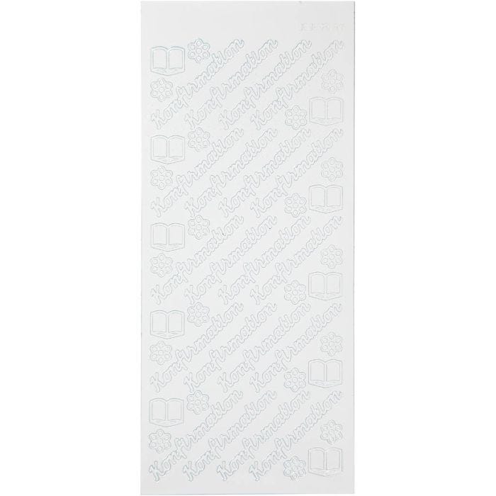 Stickers, konfirmation, vel 10x23 cm, wit, 1 vel