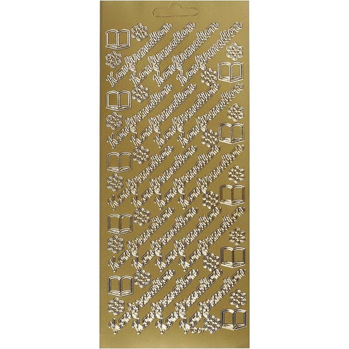 Stickers, konfirmation, vel 10x23 cm, goud, 1 vel