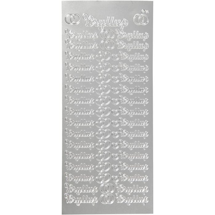 Stickers, bryllup, vel 10x23 cm, zilver, 1 vel
