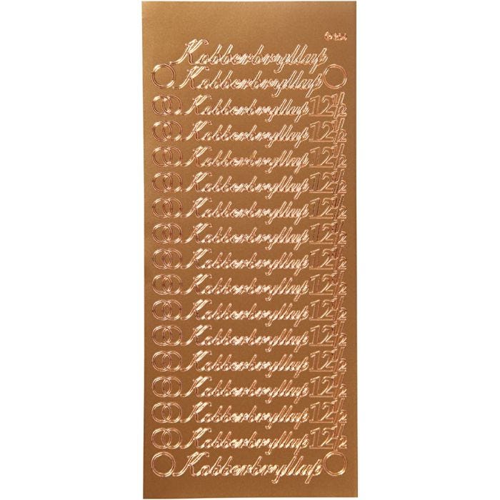 Stickers, kobberbryllup, vel 10x23 cm, koper, 1 vel