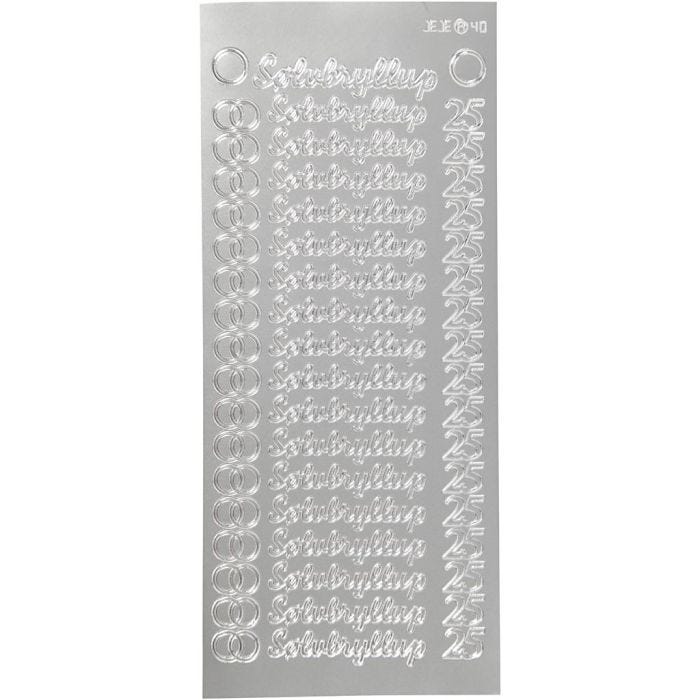 Stickers, sølvbryllup, vel 10x23 cm, zilver, 1 vel