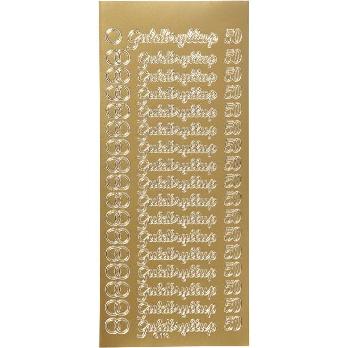 Stickers, guldbryllup, vel 10x23 cm, goud, 1 vel