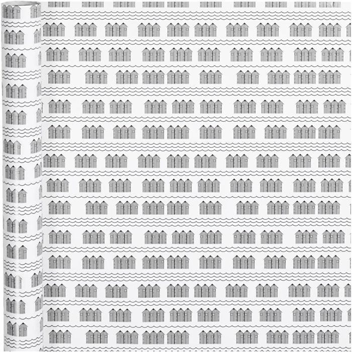 Inpakpapier, badhuis, B: 70 cm, 80 gr, zwart, wit, 4m/ 1 rol