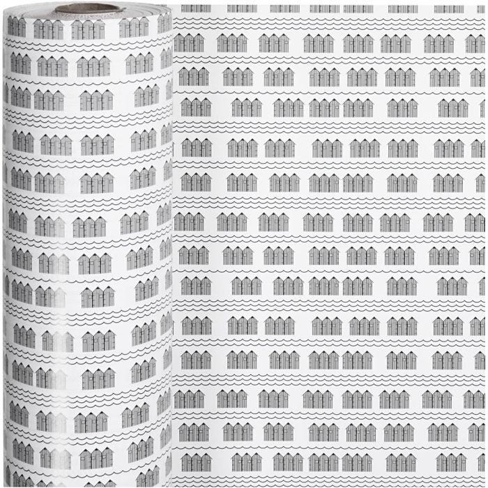 Inpakpapier, badhuis, B: 57 cm, 80 gr, zwart, wit, 150m/ 1 rol