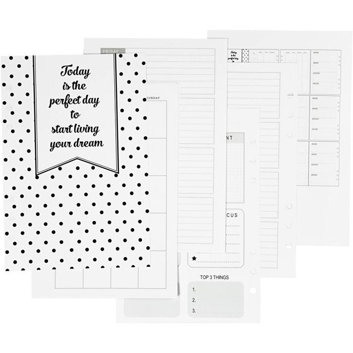 Planner / Bulletjournal pagina's, afm 142x210 mm, Aantal pagina's 7, 120 gr, wit, 1 stuk