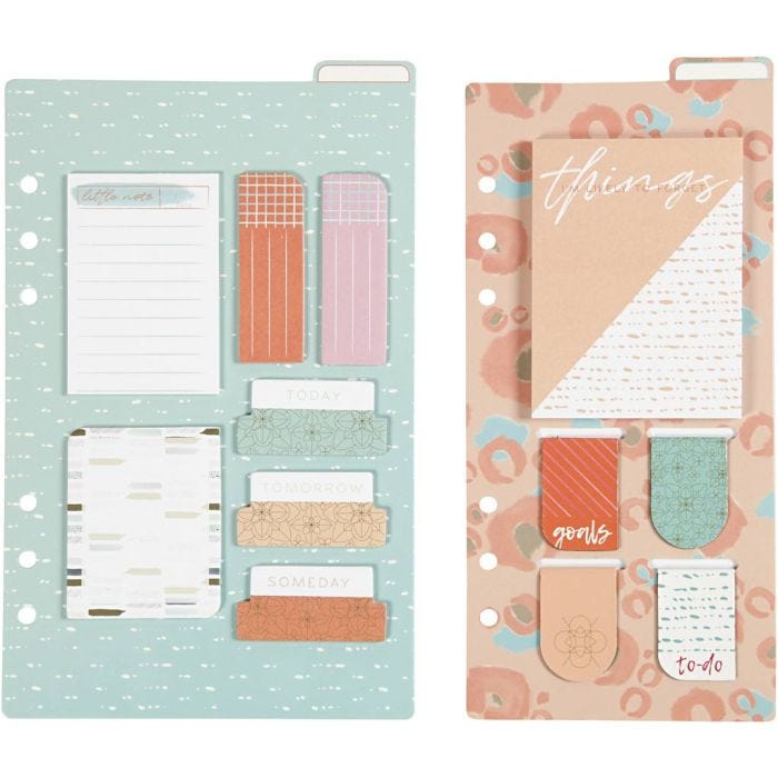 Post-it en boekenlegger set, afm 10,3x22 + 13,8x22 cm, goud, rood, koraal, 2vel/ 1 doos