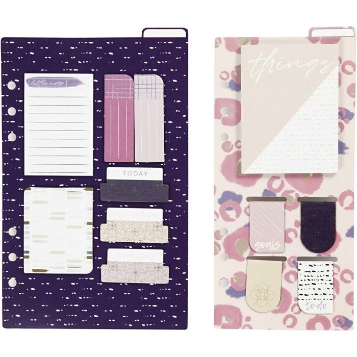 Post-it en boekenlegger set, afm 10,3x22 + 13,8x22 cm, goud, paars, roze, 2vel/ 1 doos