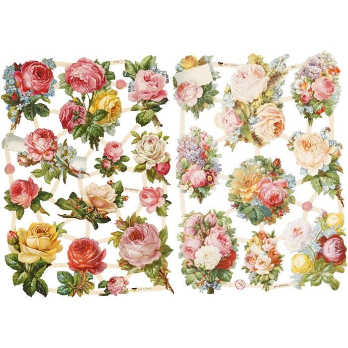 Vintage plaatjes, rozen, vel 16,5x23,5 cm, 2 vel/ 1 doos