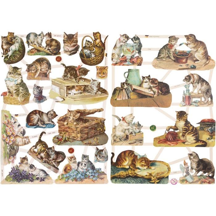 Vintage plaatjes, katten, vel 16,5x23,5 cm, 2 vel/ 1 doos