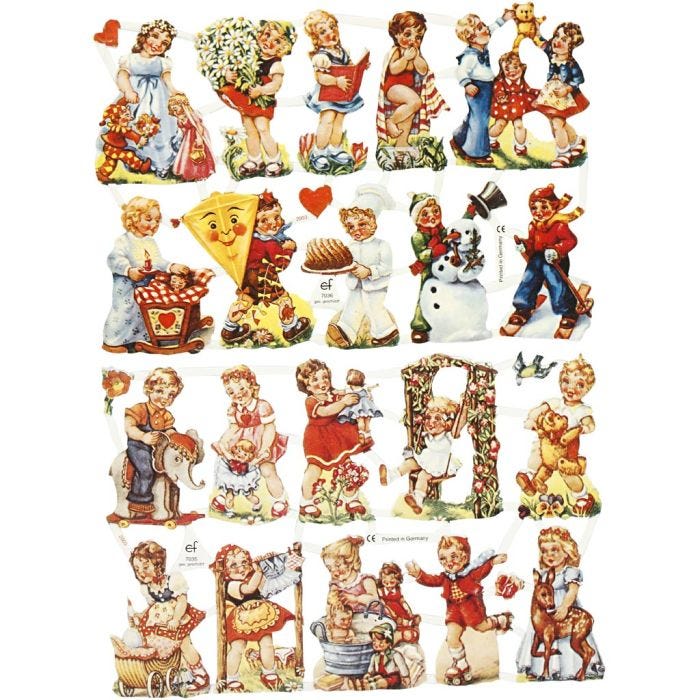 Vintage plaatjes, nostalgische kinderen, vel 16,5x23,5 cm, 2 vel/ 1 doos